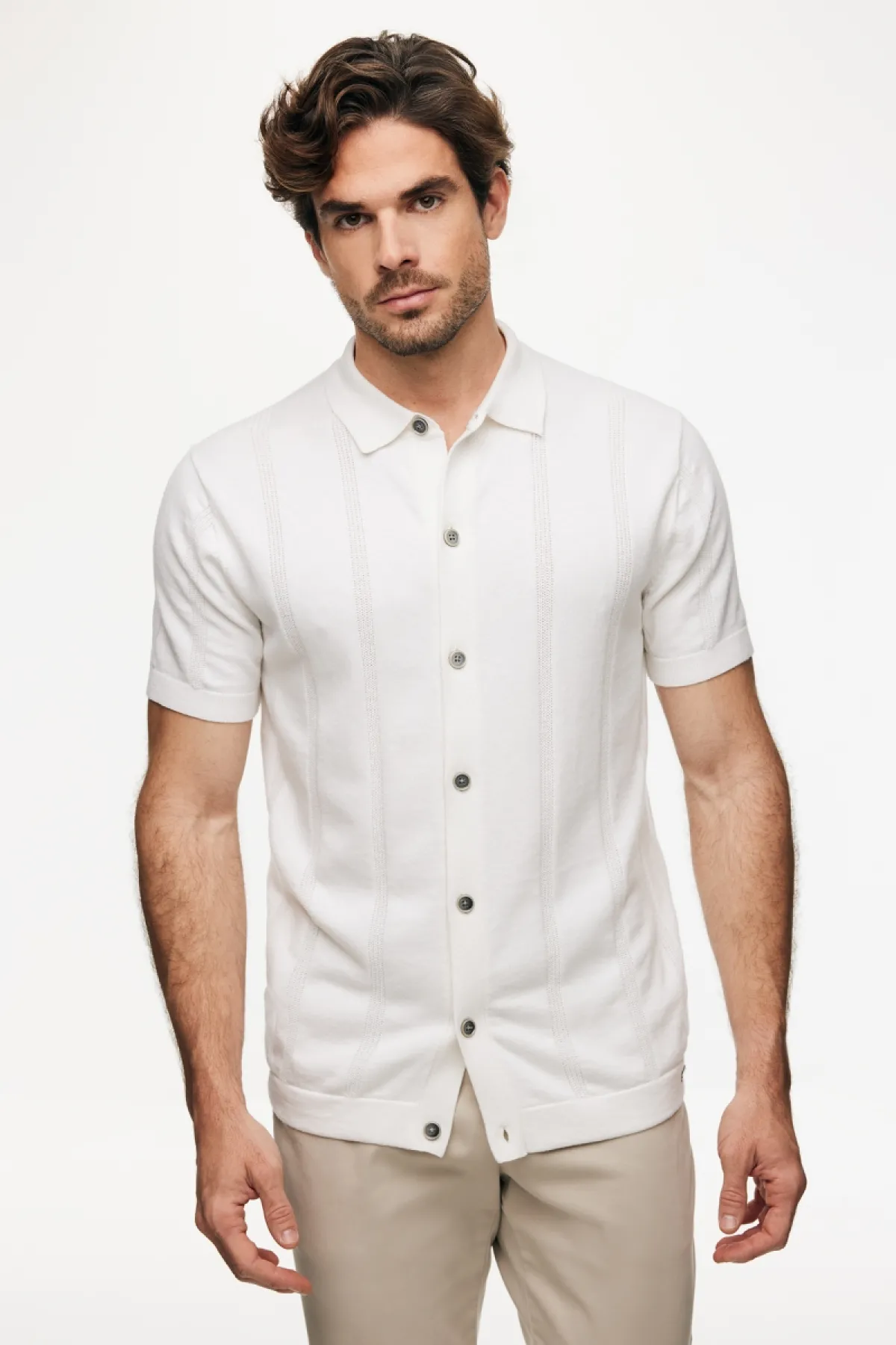 Gebreide Button Polo | Off-white
