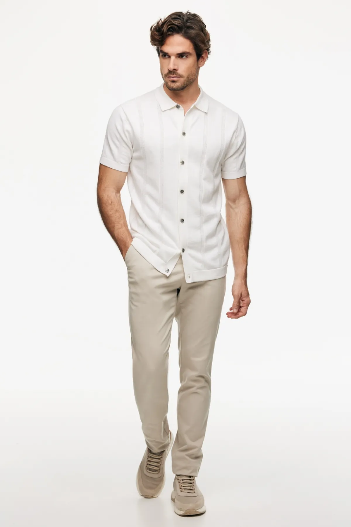 Gebreide Button Polo | Off-white