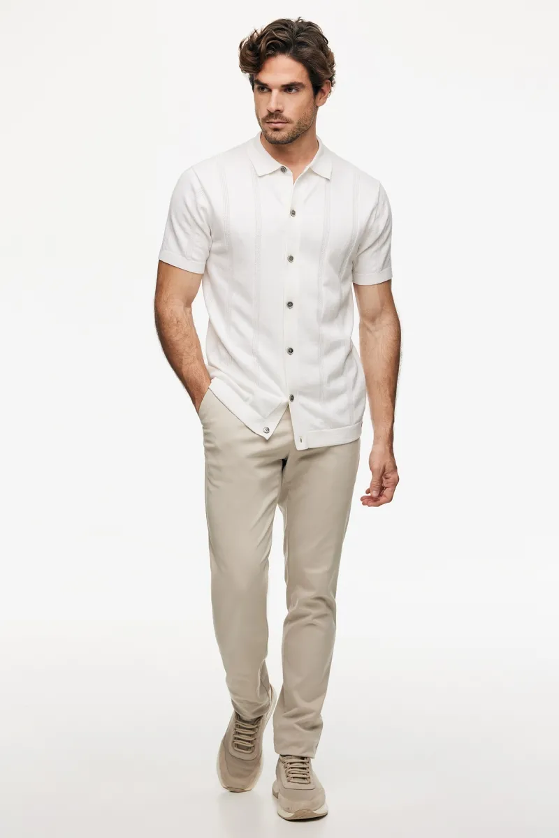 Gebreide Button Polo | Off-white