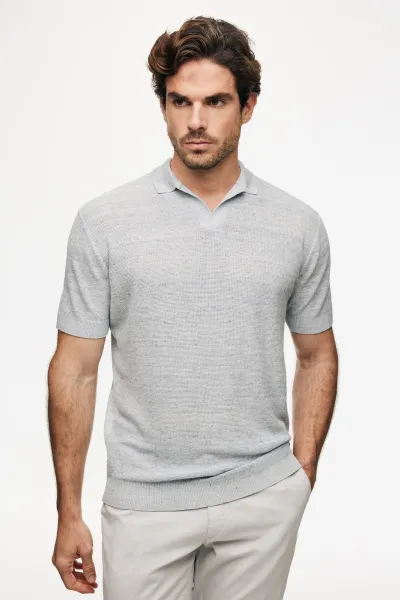 Gebreide Linnen Polo | Lichtblauw