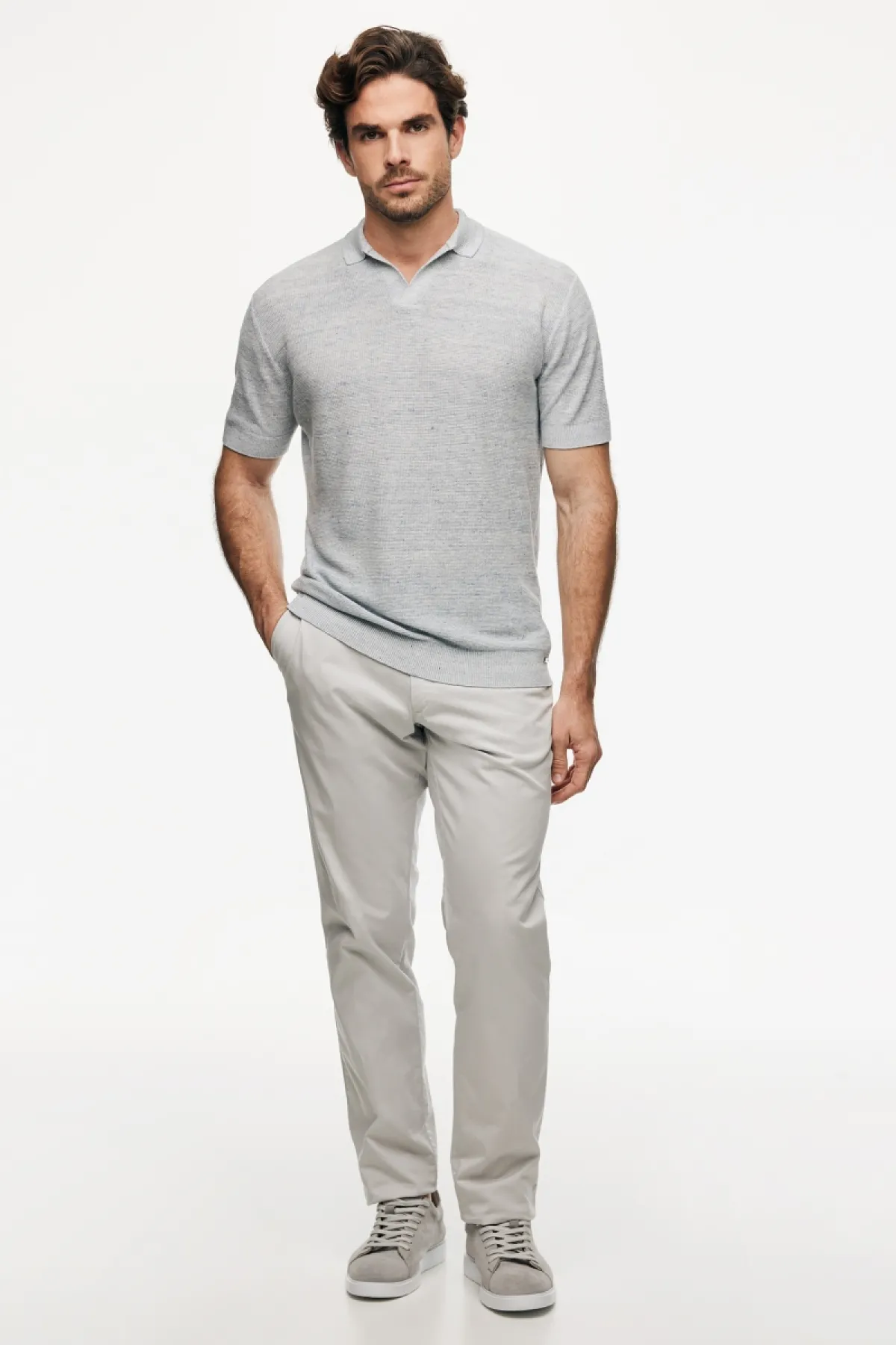 Gebreide Linnen Polo | Lichtblauw