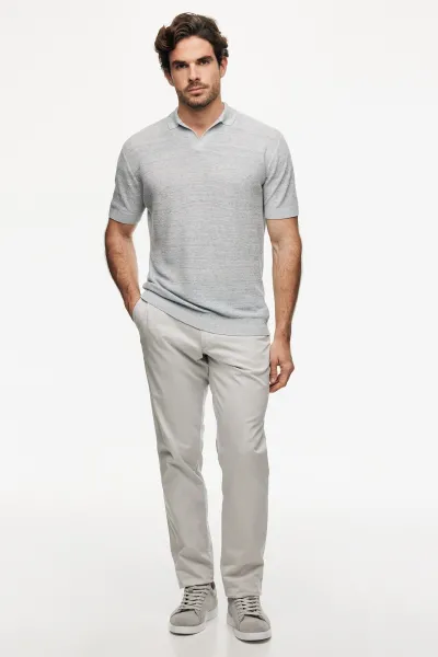 Gebreide Linnen Polo | Lichtblauw