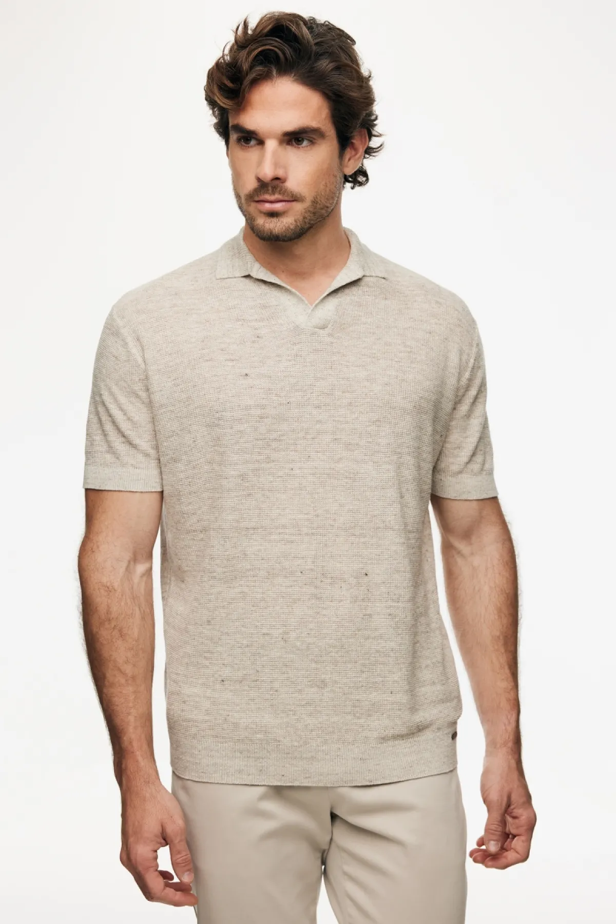 Gebreide Linnen Polo | Beige