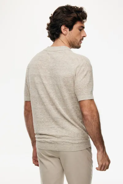 Gebreide Linnen Polo | Beige