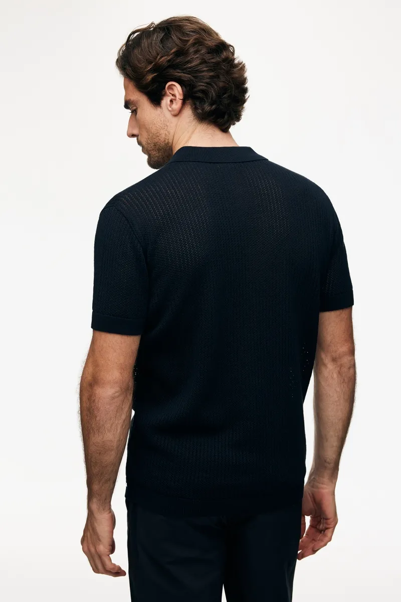 Gebreide Stuctuur Polo | Donkerblauw