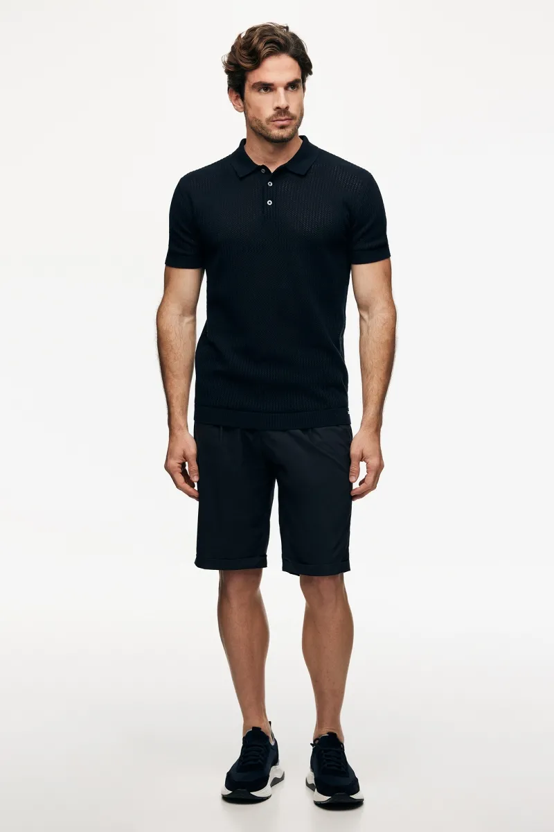 Gebreide Stuctuur Polo | Donkerblauw