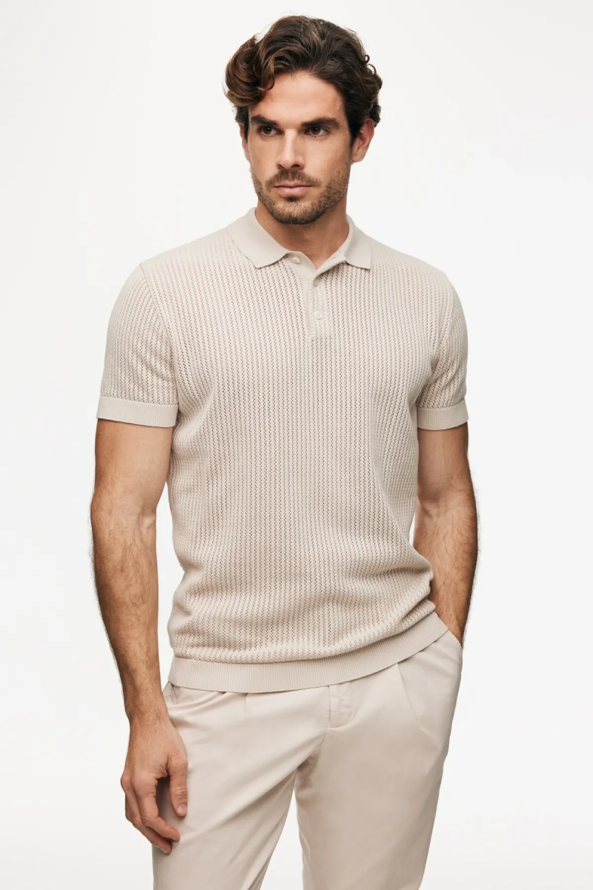 Gebreide Structuur Polo | Beige