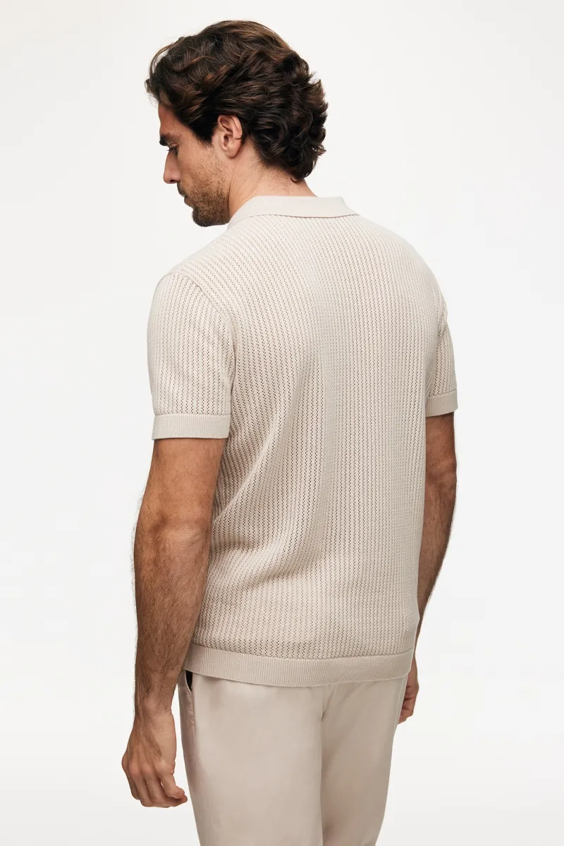 Gebreide Structuur Polo | Beige