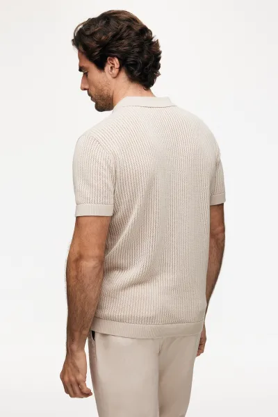 Gebreide Structuur Polo | Beige