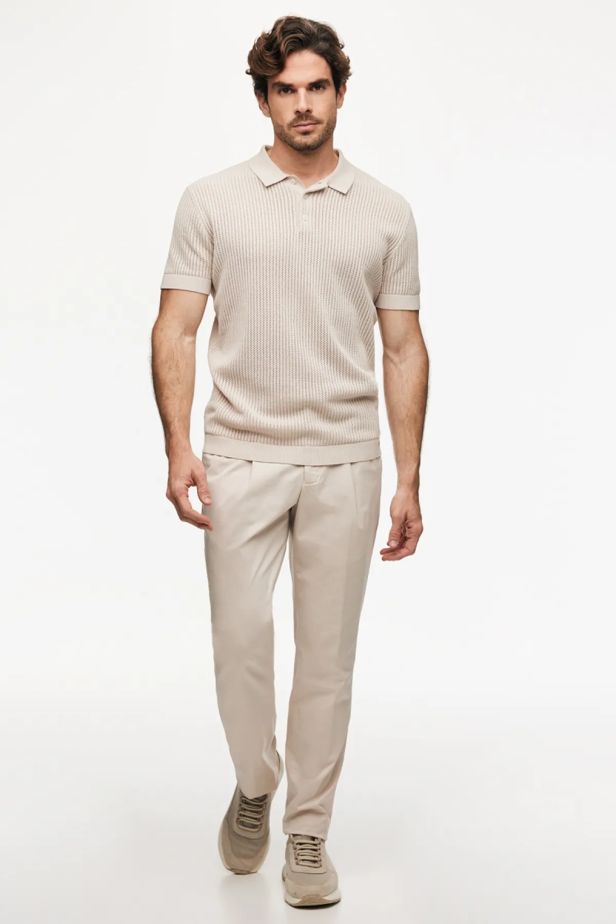 Gebreide Structuur Polo | Beige