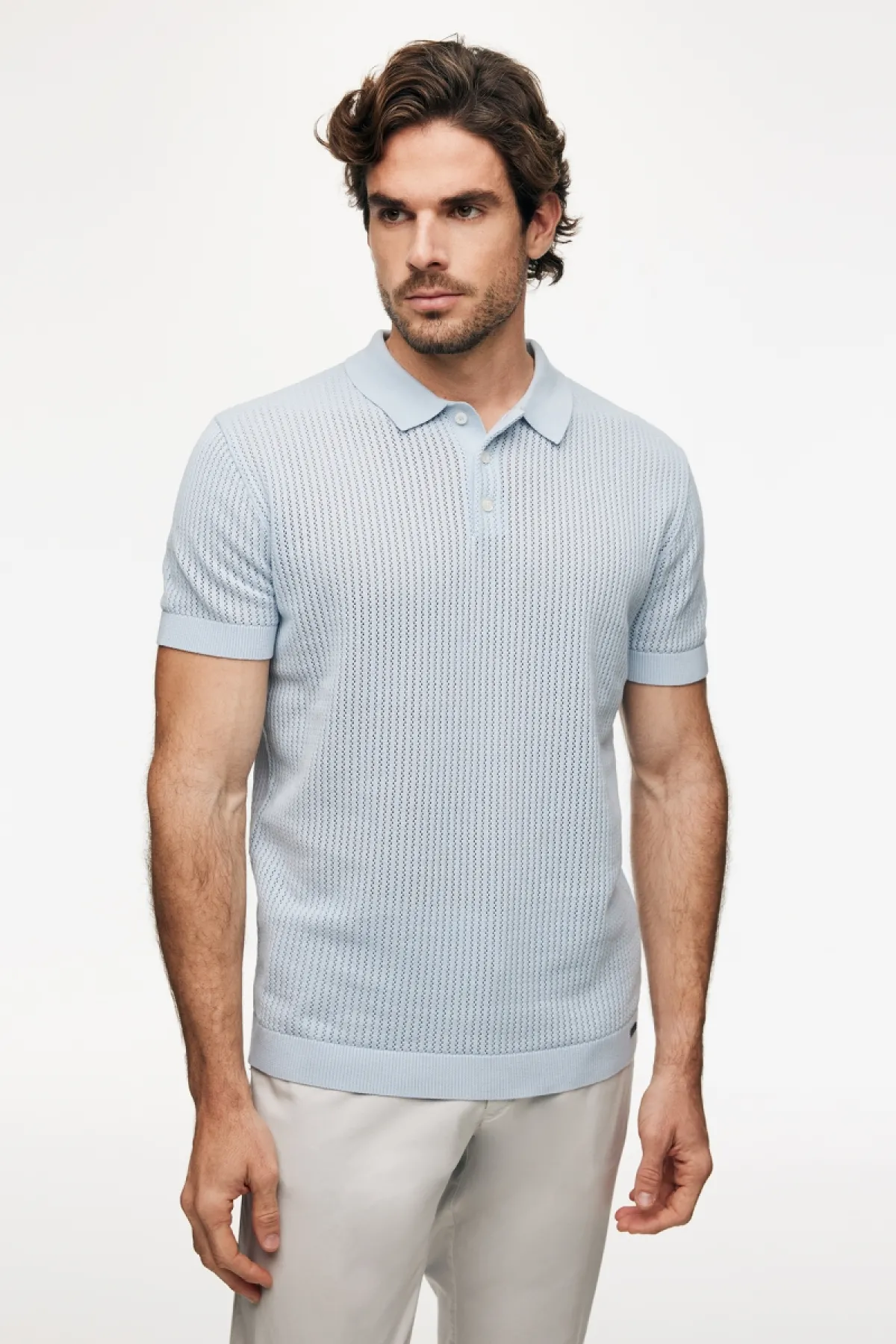 Gebreide Structuur Polo | Lichtblauw