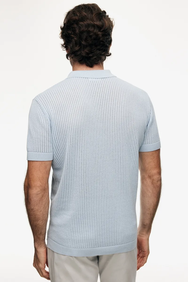 Gebreide Structuur Polo | Lichtblauw