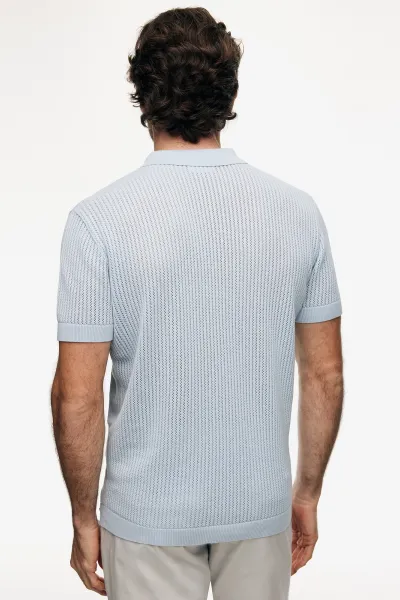 Gebreide Structuur Polo | Lichtblauw