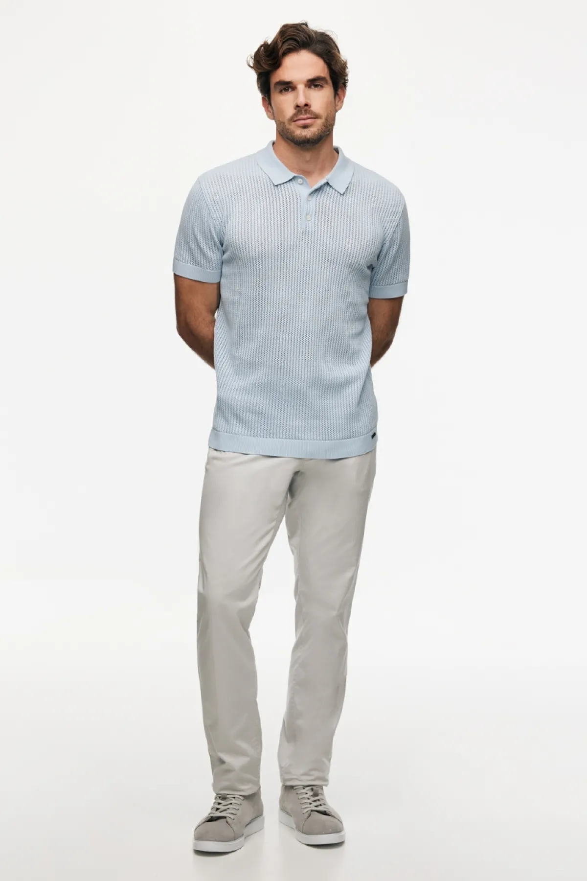 Gebreide Structuur Polo | Lichtblauw