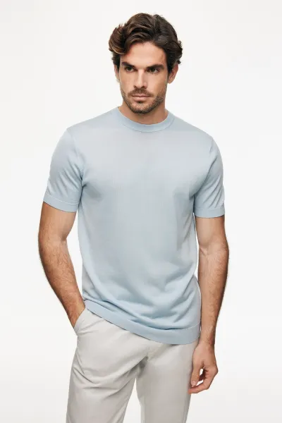 Gebreid T-shirt | Lichtblauw