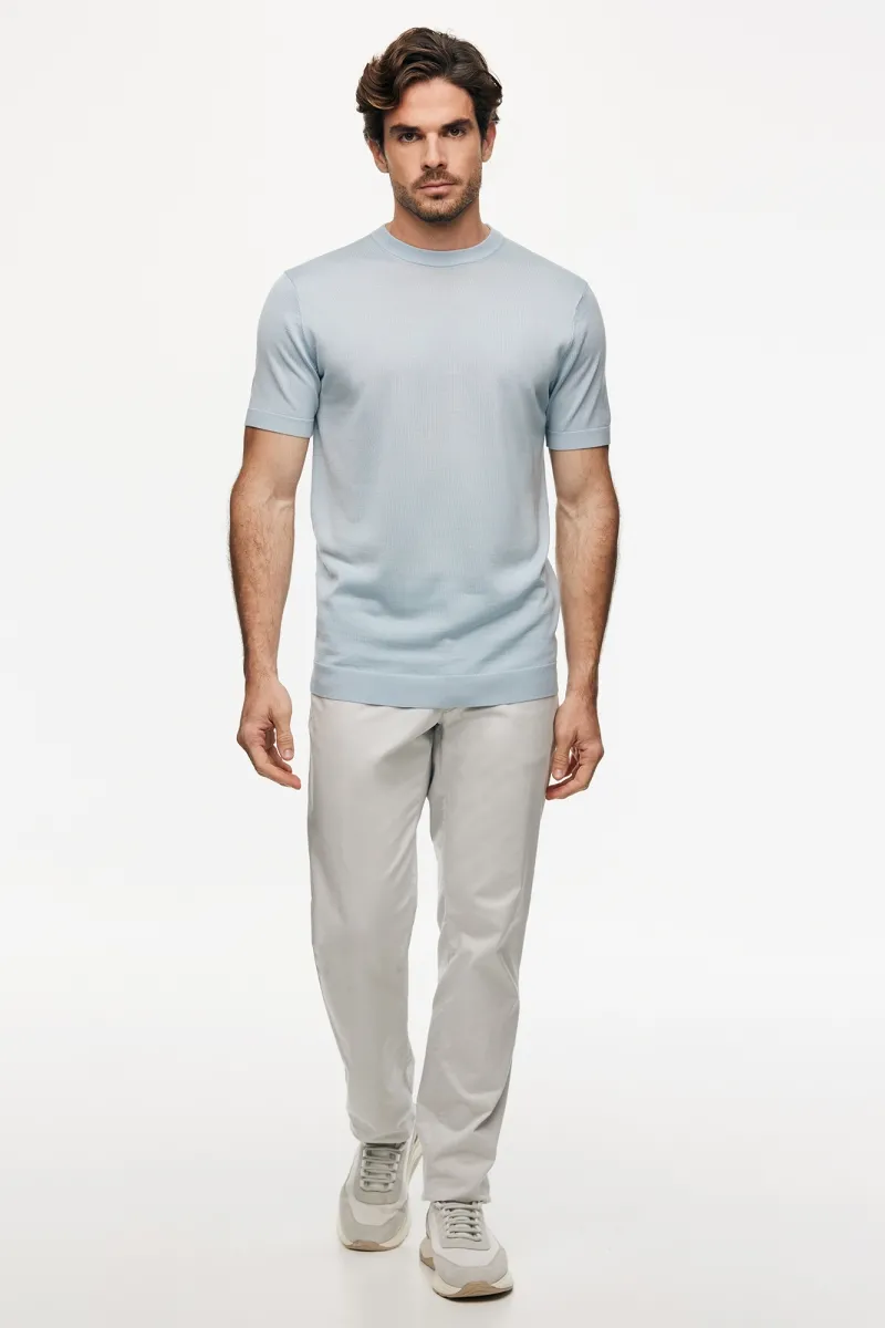 Gebreid T-shirt | Lichtblauw