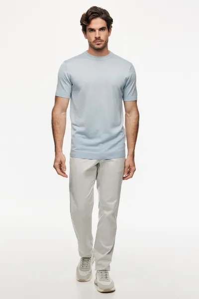 Gebreid T-shirt | Lichtblauw