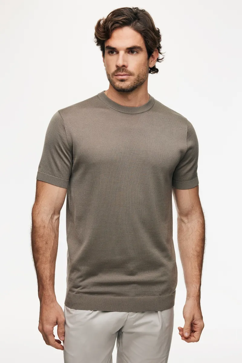 Gebreid T-shirt | Bruin
