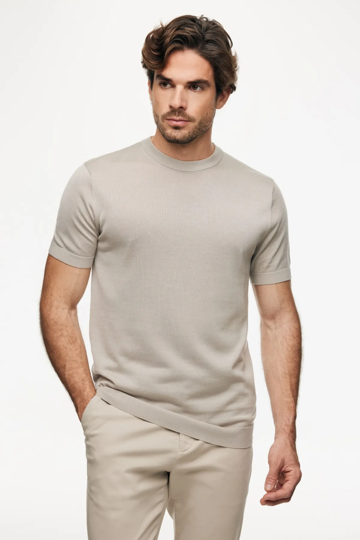 Gebreid T-shirt | Beige
