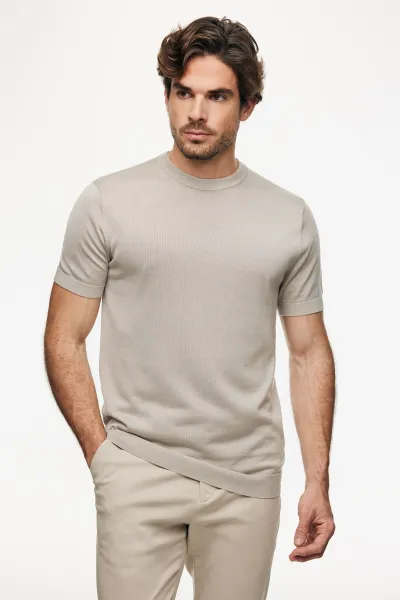 Gebreid T-shirt | Beige