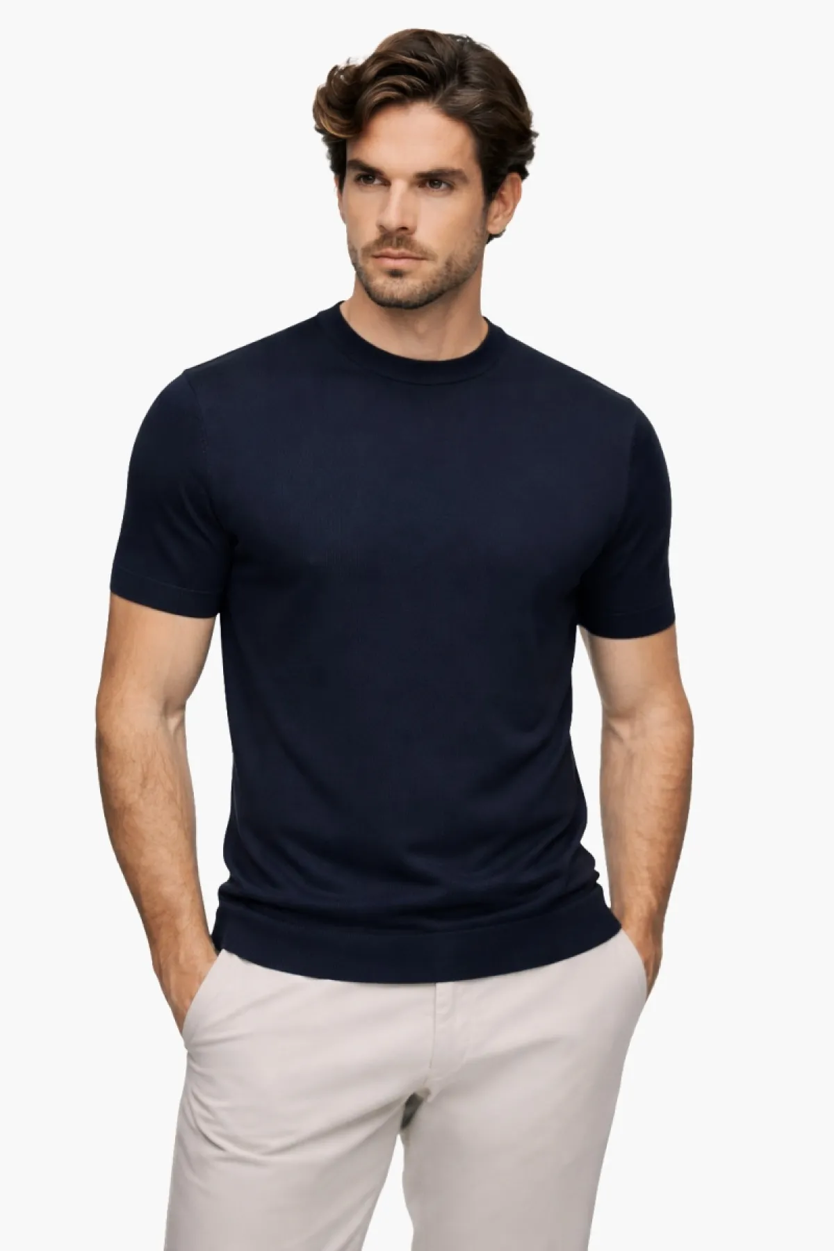 Gebreid T-shirt | Donkerblauw