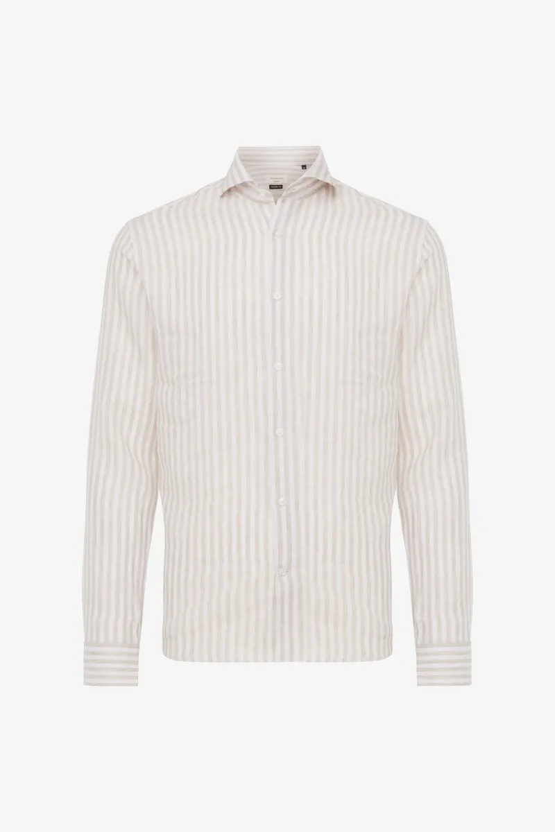 Linnen Overhemd | Beige Gestreept