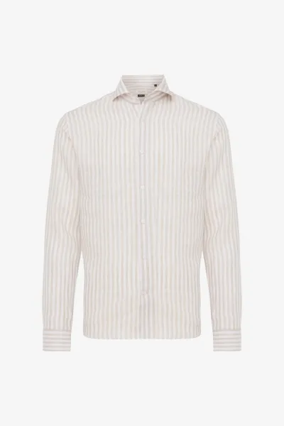 Linnen Overhemd | Beige Gestreept