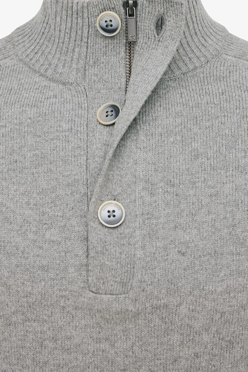Buttoned Turtle Zip | Lichtgrijs