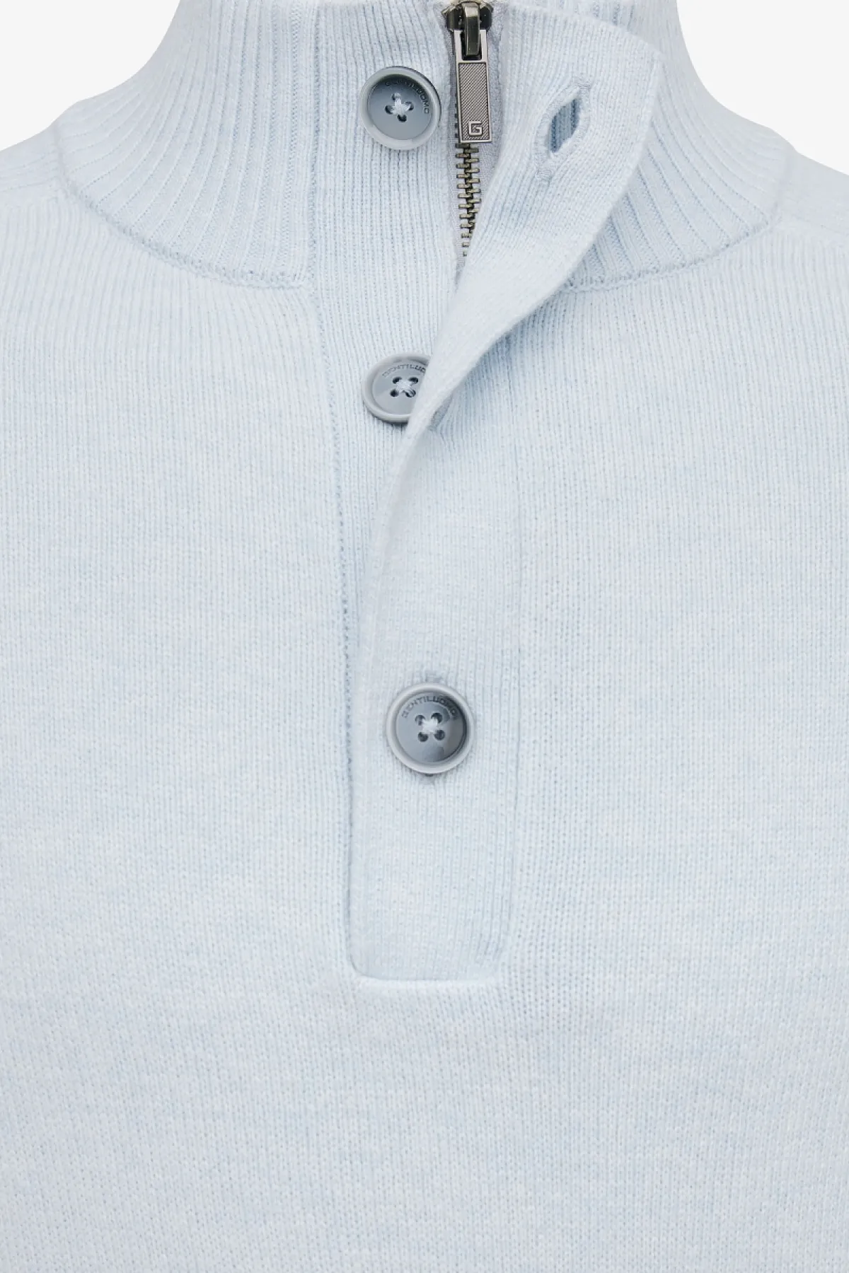 Buttoned Turtle Zip | Lichtblauw
