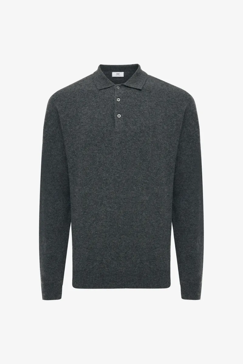 Longsleeve Button Polo | Donkergrijs