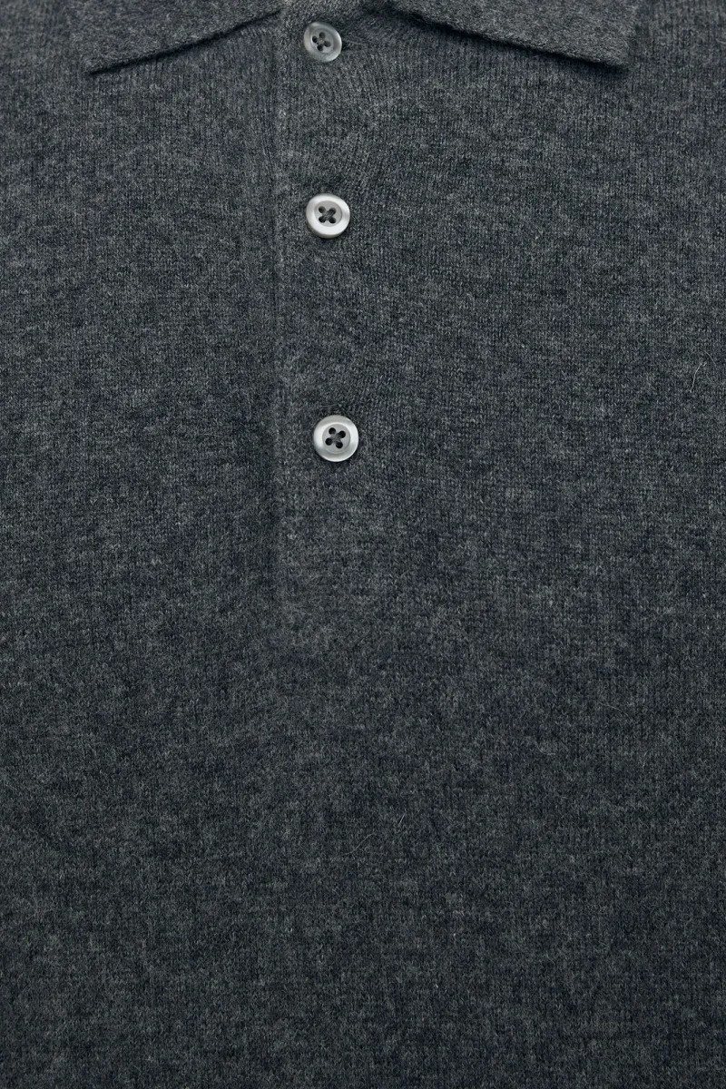 Longsleeve Button Polo | Donkergrijs