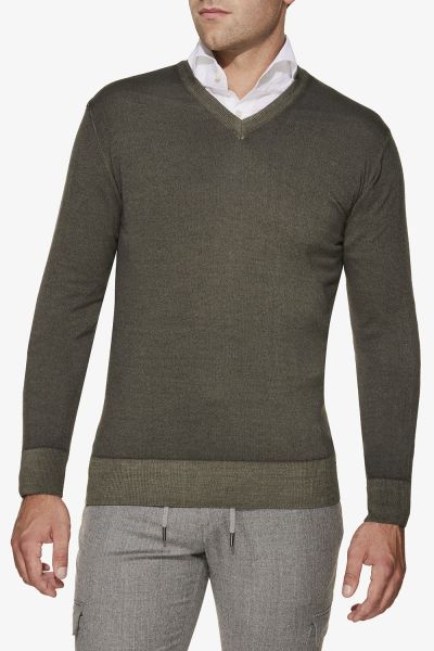 Wol stretch trui v-hals groen