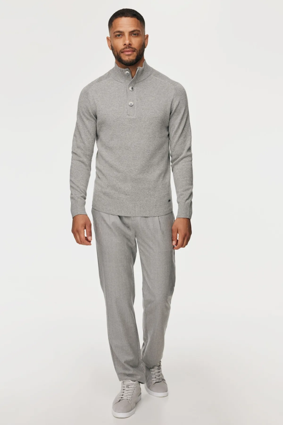 Buttoned Turtle Zip | Lichtgrijs