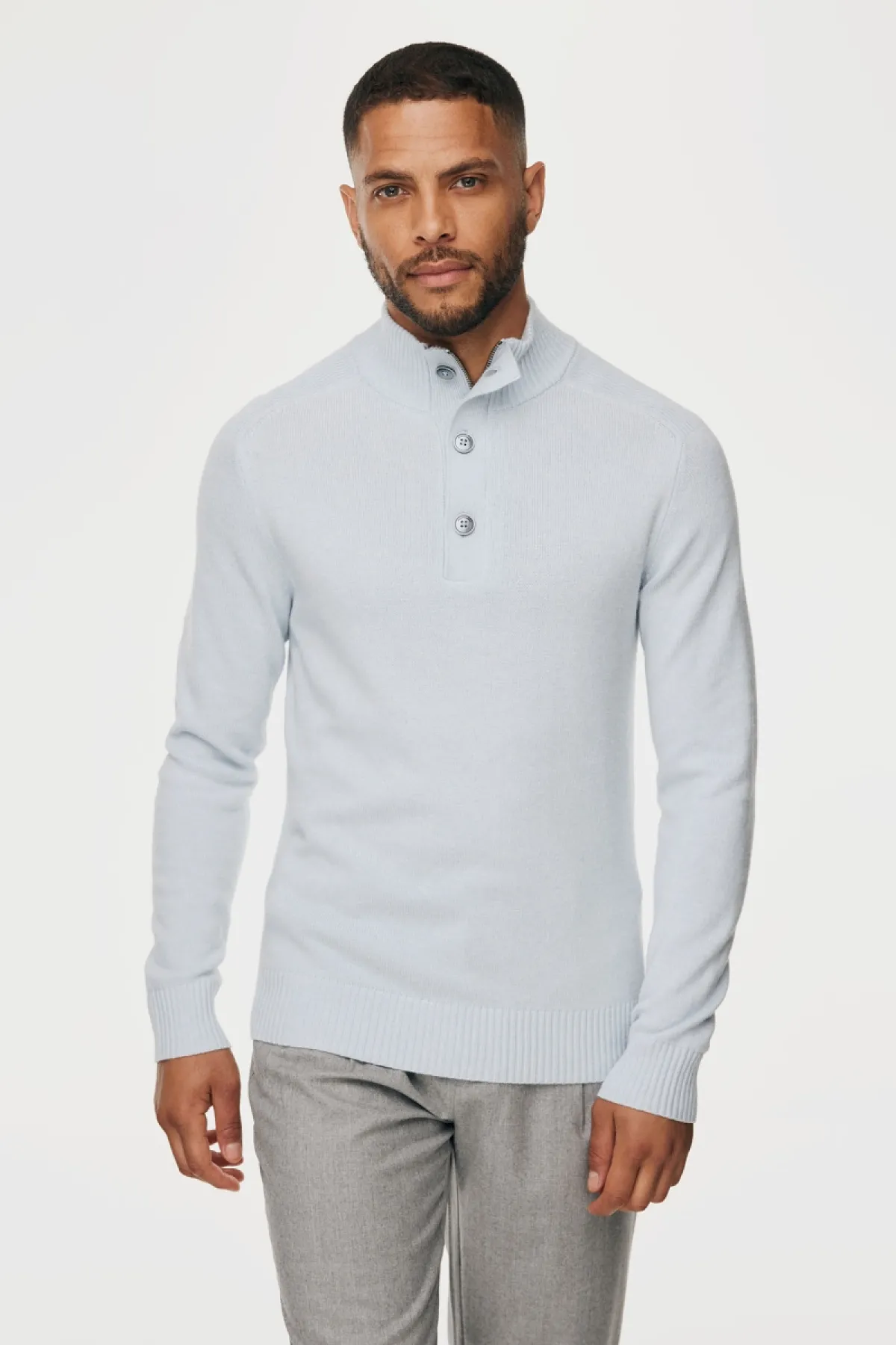 Buttoned Turtle Zip | Lichtblauw