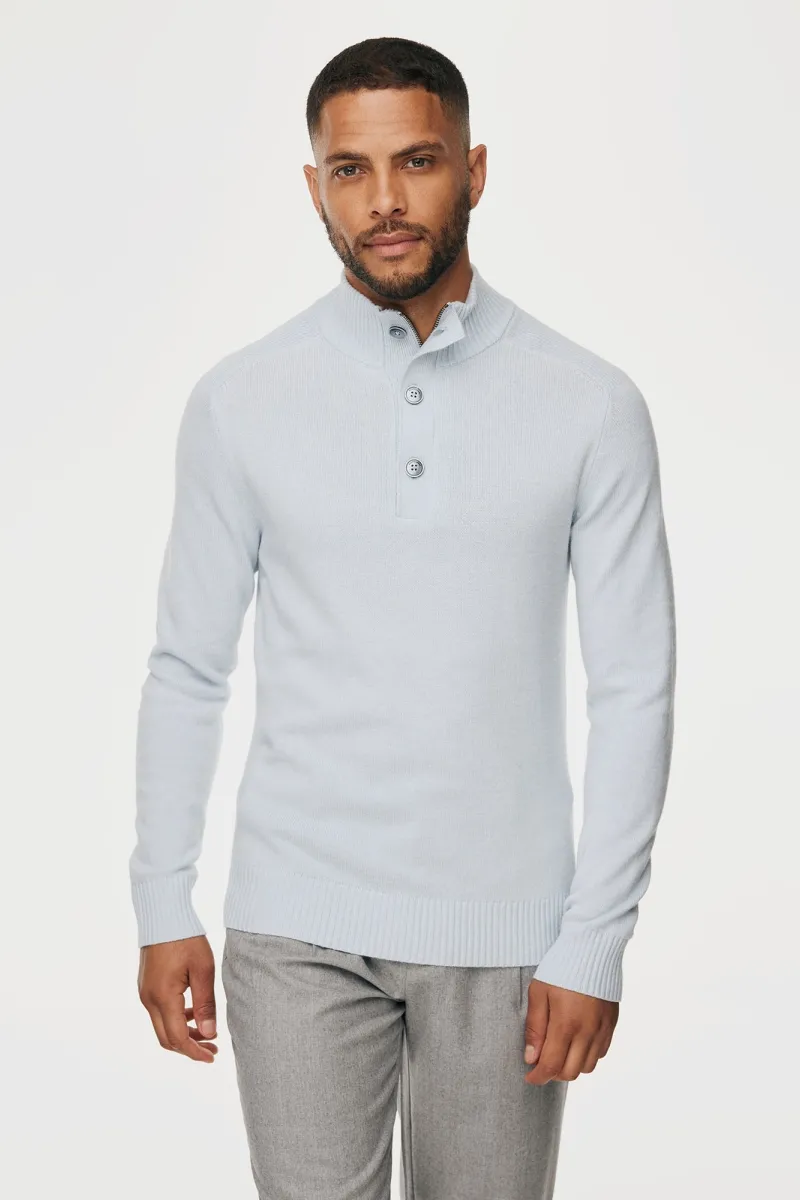 Buttoned Turtle Zip | Lichtblauw