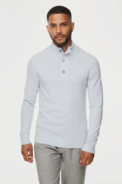 Buttoned Turtle Zip | Lichtblauw