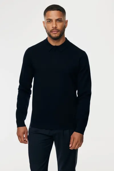 Longsleeve Polo Zip | Donkerblauw