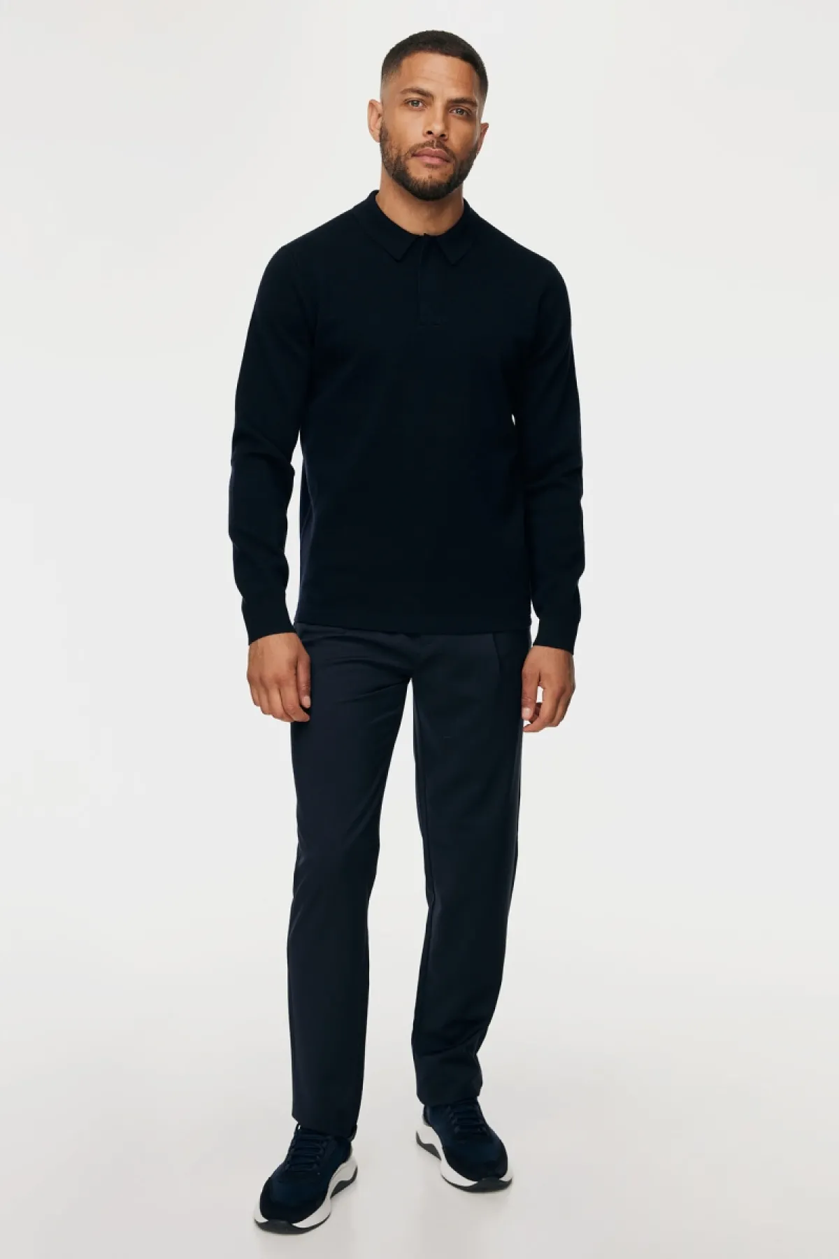 Longsleeve Polo Zip | Donkerblauw