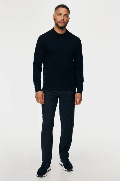 Longsleeve Polo Zip | Donkerblauw