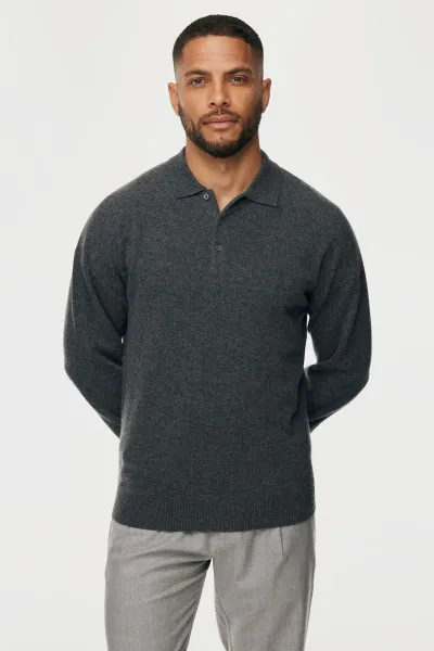 Longsleeve Button Polo | Donkergrijs