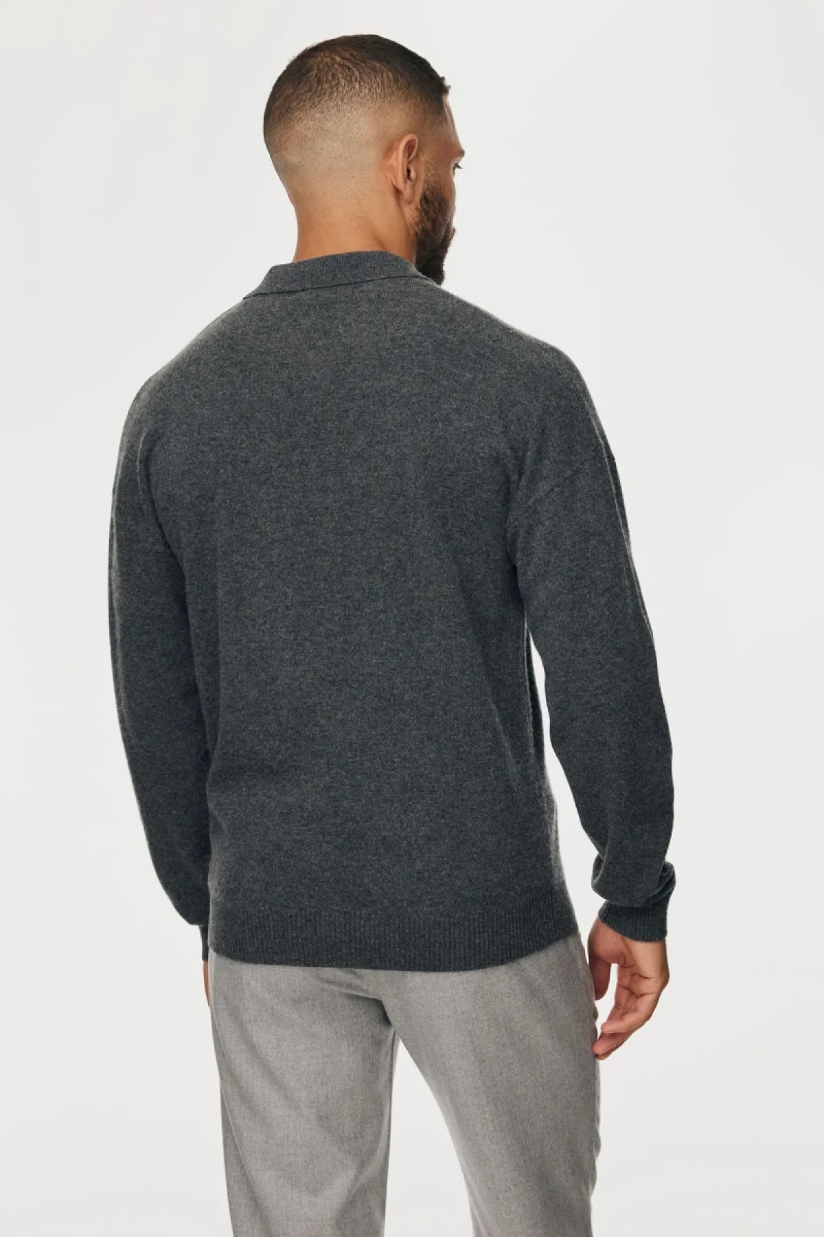 Longsleeve Button Polo | Donkergrijs