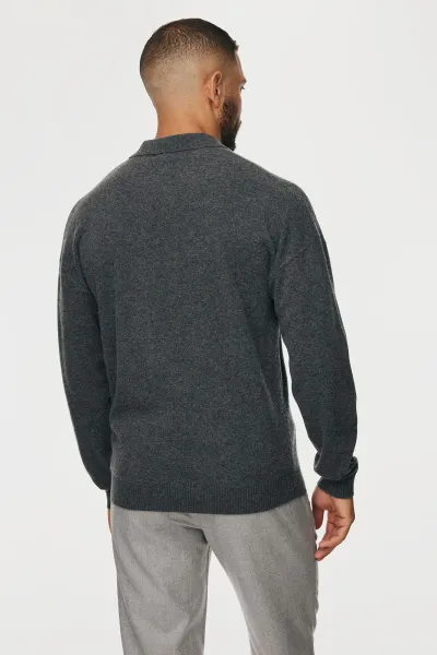 Longsleeve Button Polo | Donkergrijs