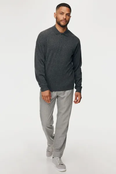 Longsleeve Button Polo | Donkergrijs