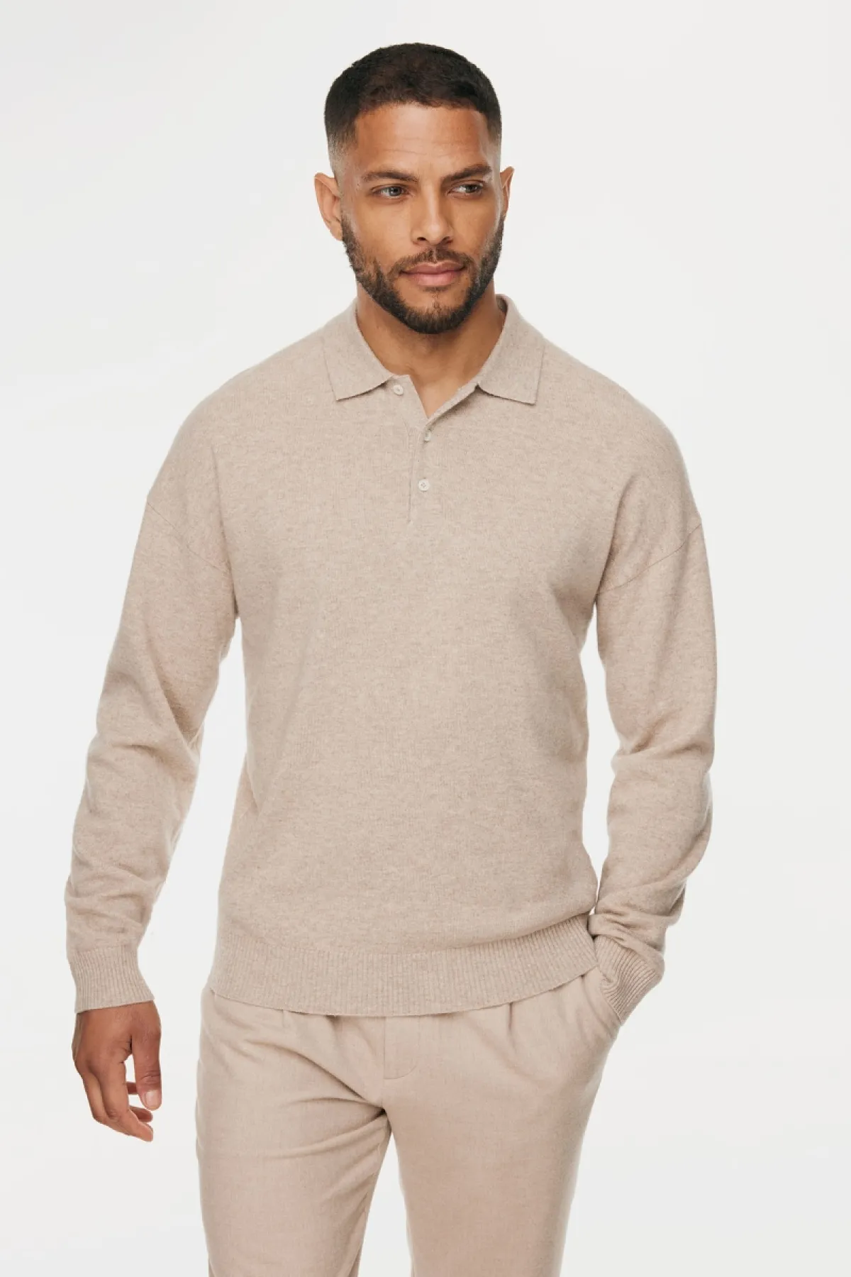 Longsleeve Button Polo | Beige