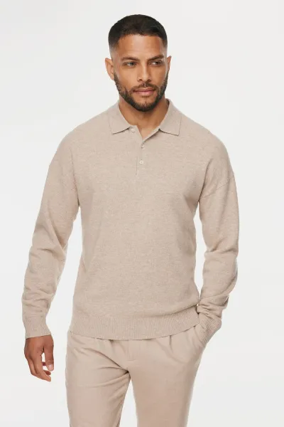 Longsleeve Button Polo | Beige