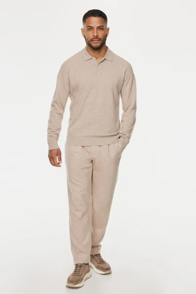 Longsleeve Button Polo | Beige
