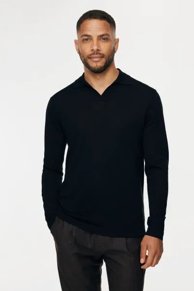 Longsleeve Buttonless Polo | Donkerblauw