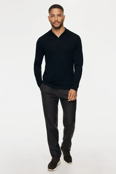 Longsleeve Buttonless Polo | Donkerblauw