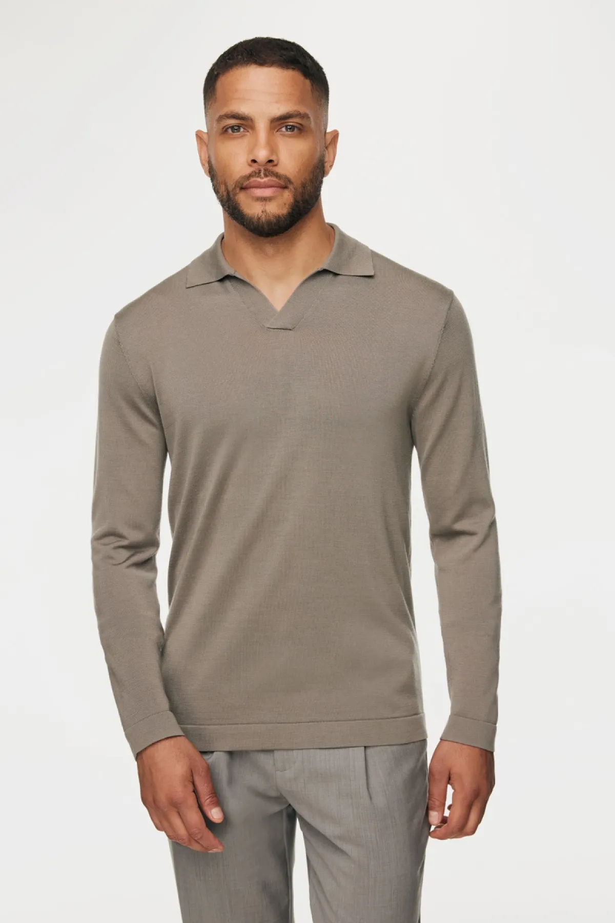 Longsleeve Buttonless Polo | Taupe