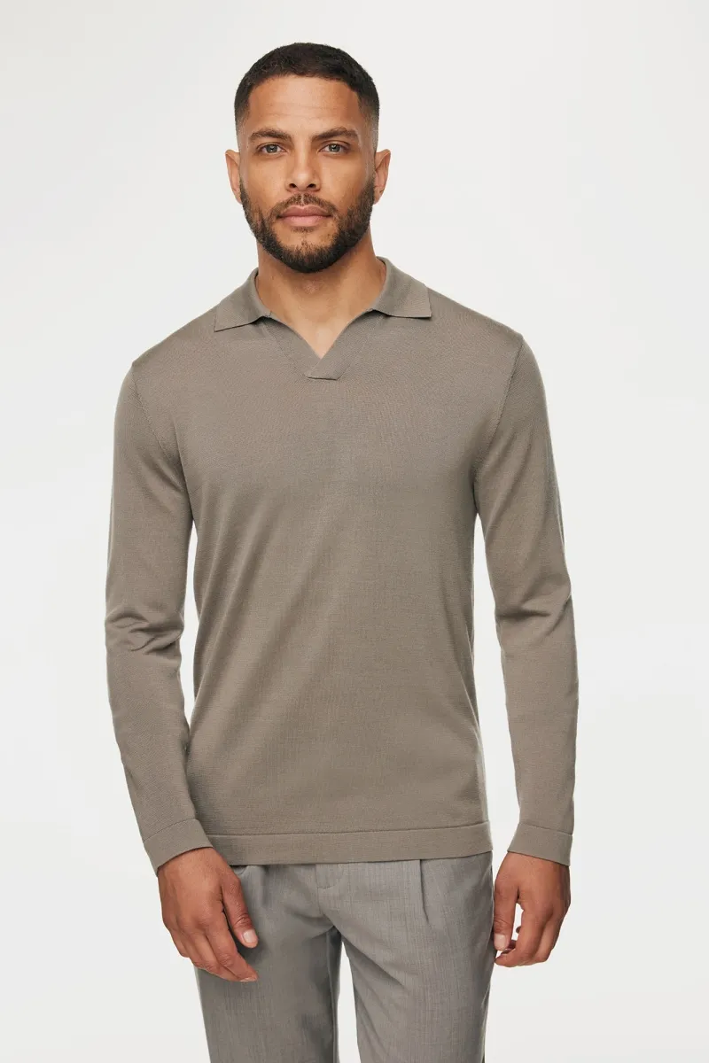 Longsleeve Buttonless Polo | Taupe